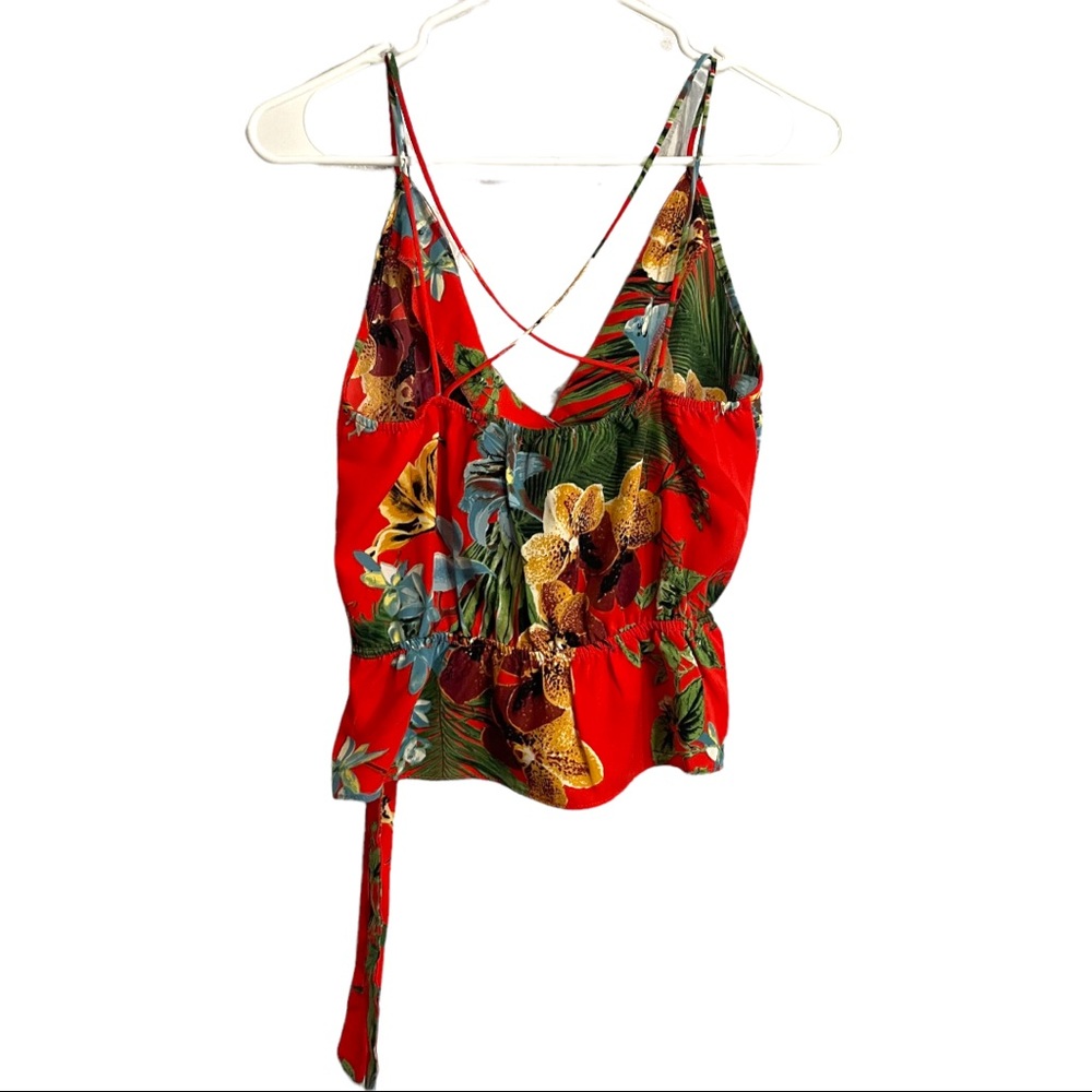 Mind Code Red Floral Dressy Cropped Tank Top in Size S - Picture 7 of 14